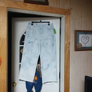New Style & Co Bleach Dye High Rise Cropped Wide Leg Jeans Size Women's 10